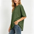 thumbnail image 5 of VBVC Women's Oversized Crew Neck T Shirt , Ladies' Elbow Sleeve Loose Tee , Casual Soft Stretchy Top For Women,Army Green,S-2XL, 5 of 7