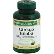 Nature's Bounty Ginkgo Biloba 60mg Capsules 200 ea (Pack of 6)