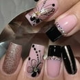 thumbnail image 4 of FSTDelivery Women Black Press on Nails,Medium Square Fake Nails with Glitter Butterfly,Acrylic Glossy Glue on Nails,Reusable Winter Xmas False Nails for Girls Holiday Daily Appointment Wear 24pcs, 4 of 6