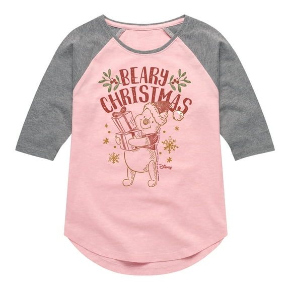 Disney Winnie The Pooh - Pooh Wishes A Beary Christmas - Toddler & Youth Girls Raglan Graphic T-Shirt