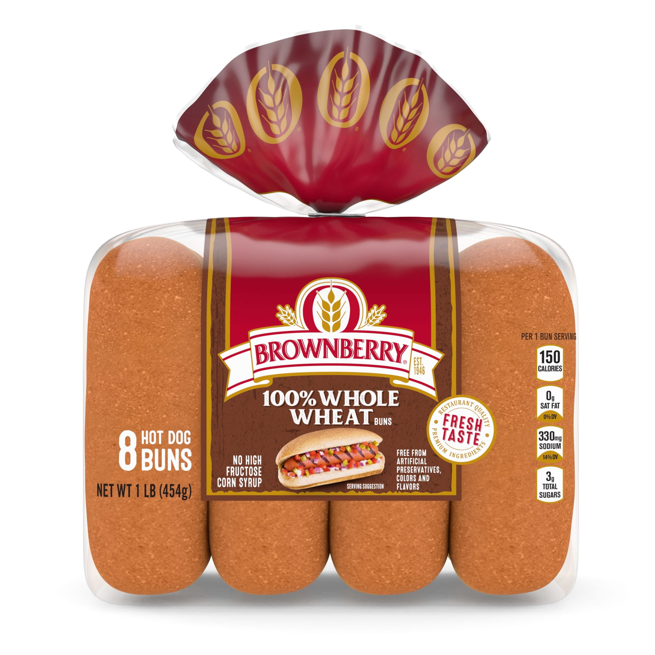 Brownberry 100% Whole Wheat Hot Dog Buns, 8 count, 16 oz