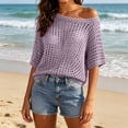 thumbnail image 6 of RongHuan Cover Ups for Women Short Sleeve Off Shoulder Hollow Out Sweater Top Fashion Beach Resort Wear Summer Coverup, 6 of 7