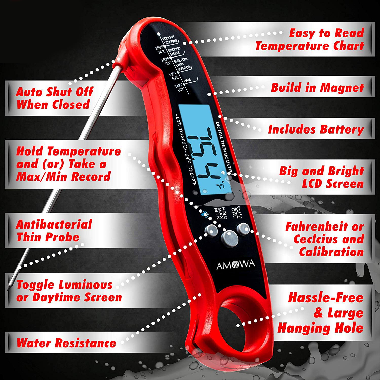 Boiling Nerd Instant Read Waterproof Digital Meat Thermometer for BBQ  Grilling Bottle Opener Cooking Calibration Magnet Ultra Fast with Backlight  Kitchen  Dining Thermometers  Timers malibukohsamui.com