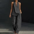 thumbnail image 2 of GZWYHT 2 Piece Linen Set For Women，Linen Two Piece Set Embroidered Linen Shirt And Pant Travel Outfits Linen Clothes For Women Summer Linen Two Piece Set Capri Pants Gray 5XL, 2 of 6