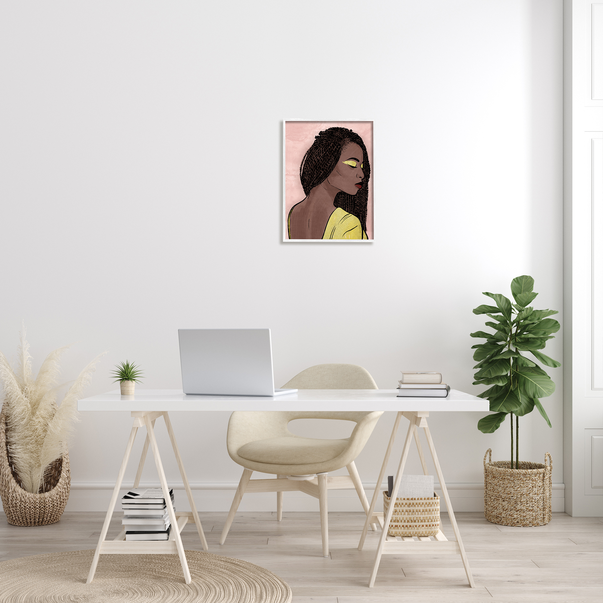 Stupell Industries African American Woman with Gold Glitz Eye Shadow World Cultures Painting White Framed Art Print Wall Art, 16 x 20
