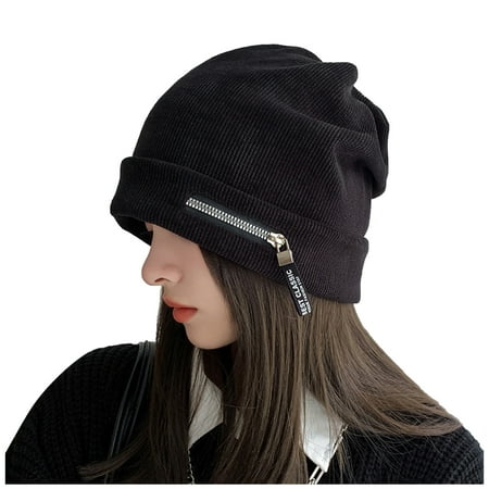 

Dadaria Winter Hats for Women Unisex Warm Breathable Windproof Baggy Stretch Crochet Winter Soft Zipper Beanie Caps Wrap Outdoor Hat Black One Size Women Men