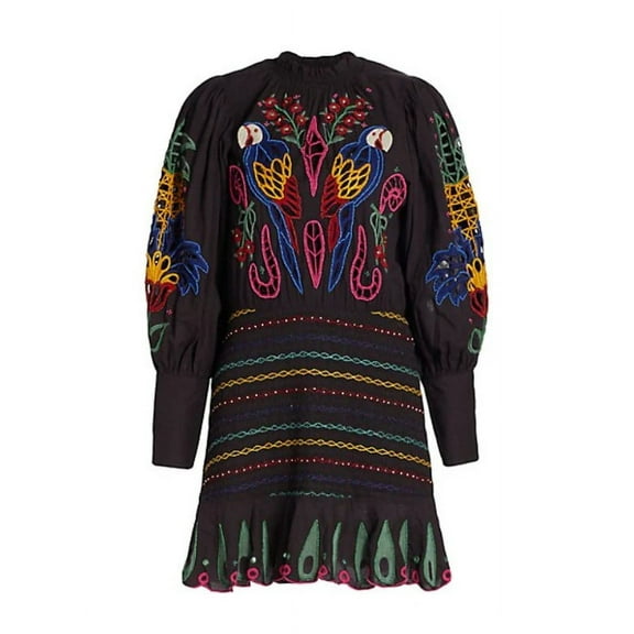Farm Rio Tapestry Embroidered Minidress Extra Small Xs New 100% Cotton