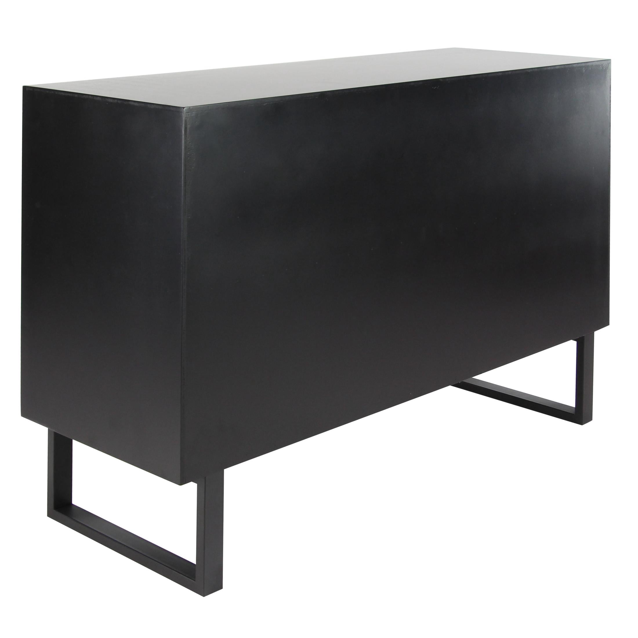 DecMode 47" x 33" Black Wood 2 Door Geometric Cabinet with Wood Inlay, 1-Piece