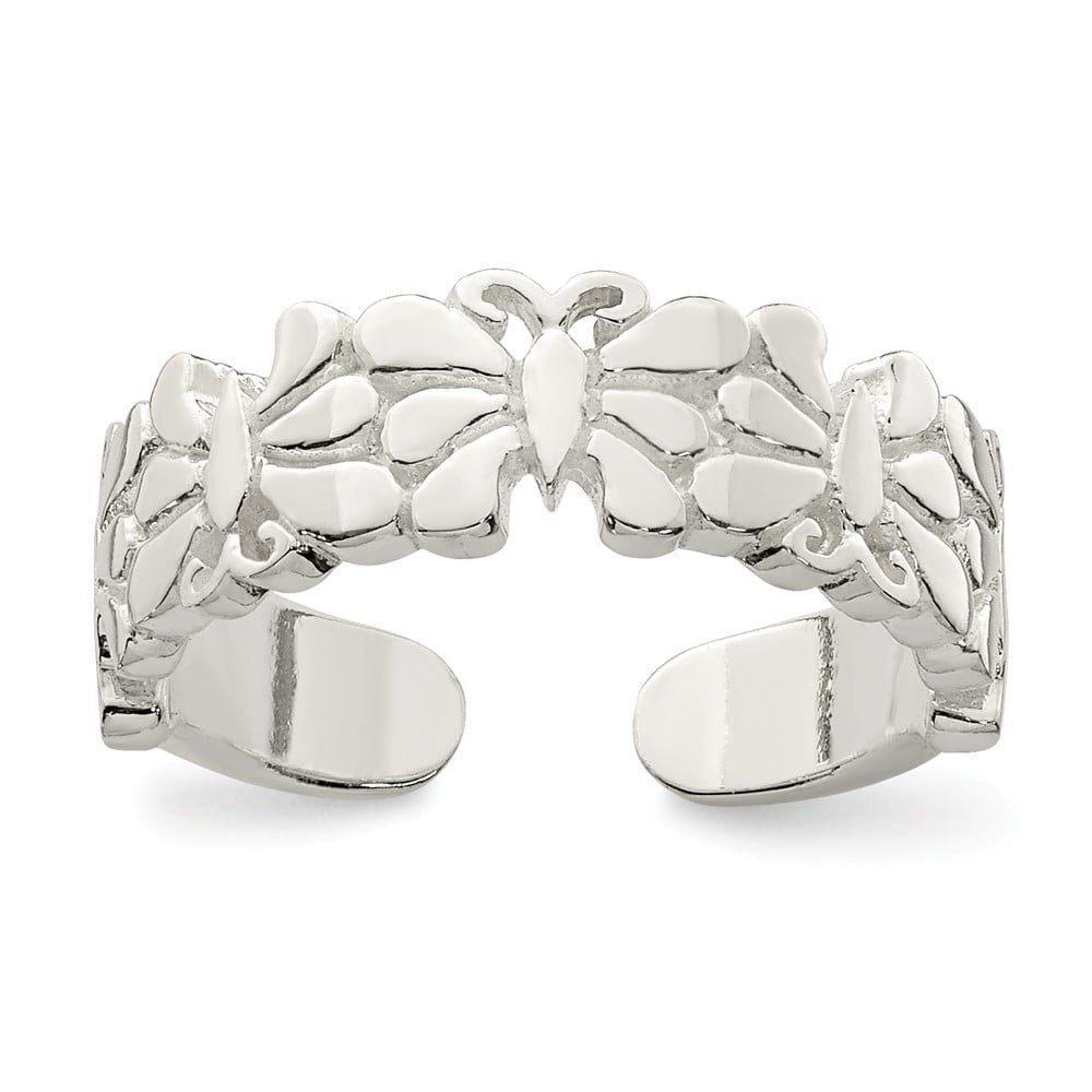 White Sterling Silver Ring Band Toe Polished Butterflies