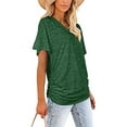 thumbnail image 4 of SHIBEVER Womens Tops Short Sleeve V Neck T Shirts with Side Shirring Loose Fit Shirts Pleated Summer Tunic Tops for Women Tees Clothes Casual Solid Color Green Size M, 4 of 9