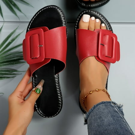 

Women s Contrast Color Crisscross Strap Slides Square Open Toe Summer Shoes All-match Beach Flat Slide Sandals