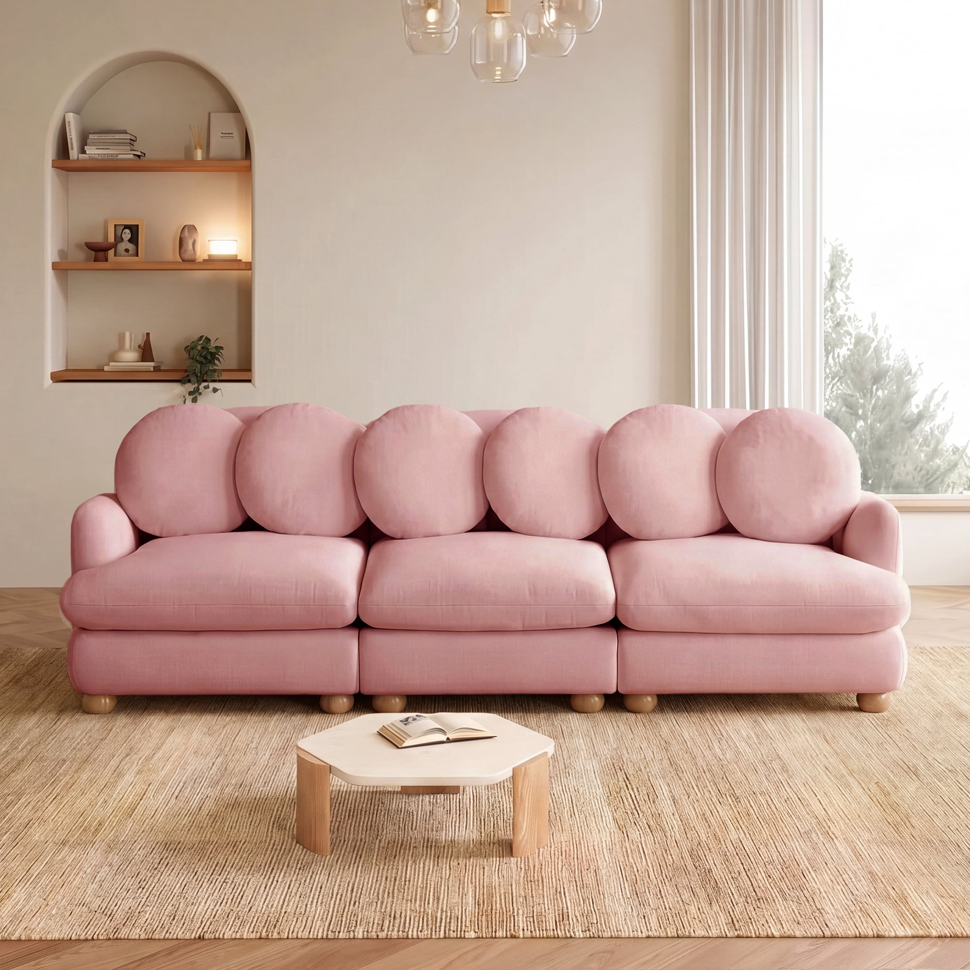 95" 3 Seater Comfy Chenille Modular Sectional Sofa Couch with 6 Throw Pillows