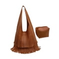 thumbnail image 3 of Bolso de hombro tipo hobo con flecos para mujer, bolso de hombro estilo western, bolso de axila, bolso de trabajo holgado grande Marrón, 3 of 9