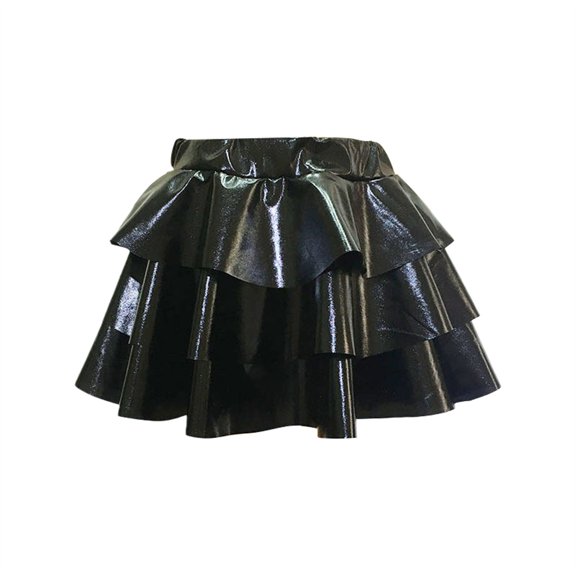 Girls Metallic 3 Layer Cake Skirt, Shiny Tulle Dance Skirt with Pleated Hem, Performance Tutu for Kids Ballet Recital and Party, Age 3-14 Years Black L