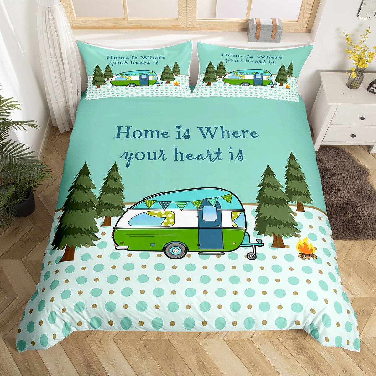 Camping Themed Duvet Cover for Family Boys Girls Happy Camping Bedding