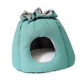 thumbnail image 1 of Cama de felpa para gatos con cordón ajustable, nido lavable, cómoda y cálida para dormir. Verde, 1 of 9