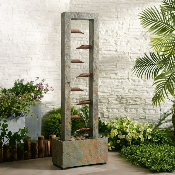 Zigzag Zen 47 3/4" High Large Modern Outdoor Decor Slate and Copper Floor Fountain Cascading Outside