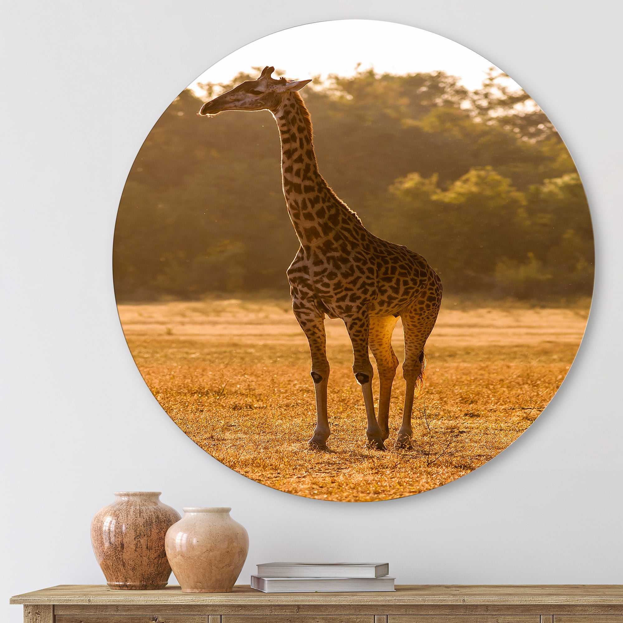 Designart 'African Giraffe In The Wildlife II' Farmhouse Circle Metal Wall Art 23x23 - Disc of 23