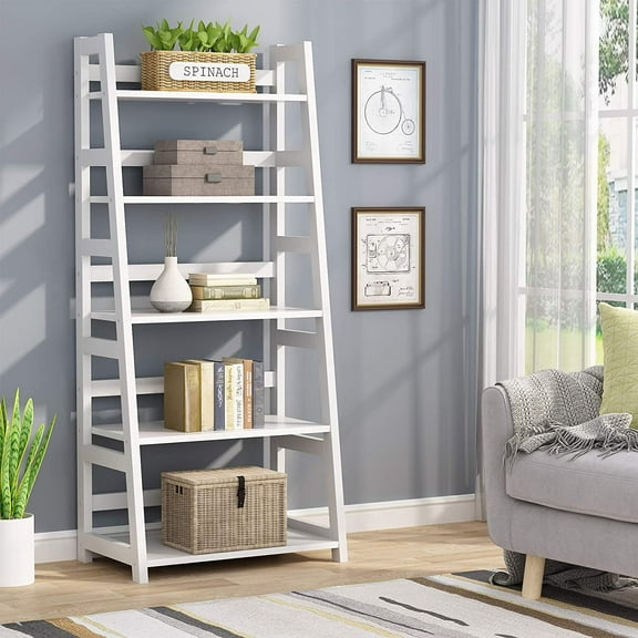 Tribesigns 5 Shelf Ladder Bookshelf Bookcase with Storage, Modern Etagere Bookcase for Living Room , Wood & Metal