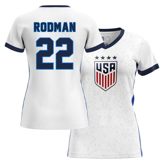 Icon Sports Official Licensed U.S. Soccer 4 Star USWNT Player’s Women's Game Day Shirt Tee - Adult Soccer Gear - Rodman, White, Blue, Large