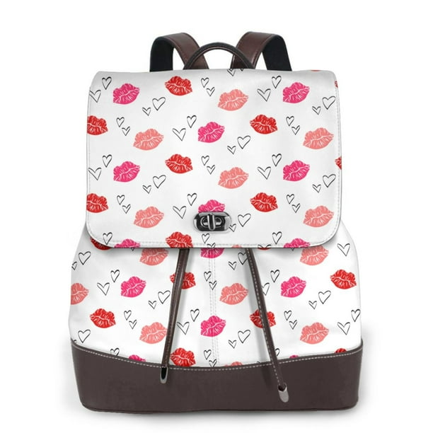 Disketp Red Lips 1 Mochila de Cuero para Mujer, Bolso de Espalda Antirrobo con Estilo para Viaje, Trabajo y Uso Diario