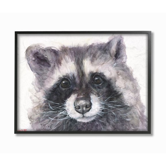 Stupell Industries Large Raccoon Head Animal Watercolor Painting Framed Giclee Texturized Art by George Dyachenko