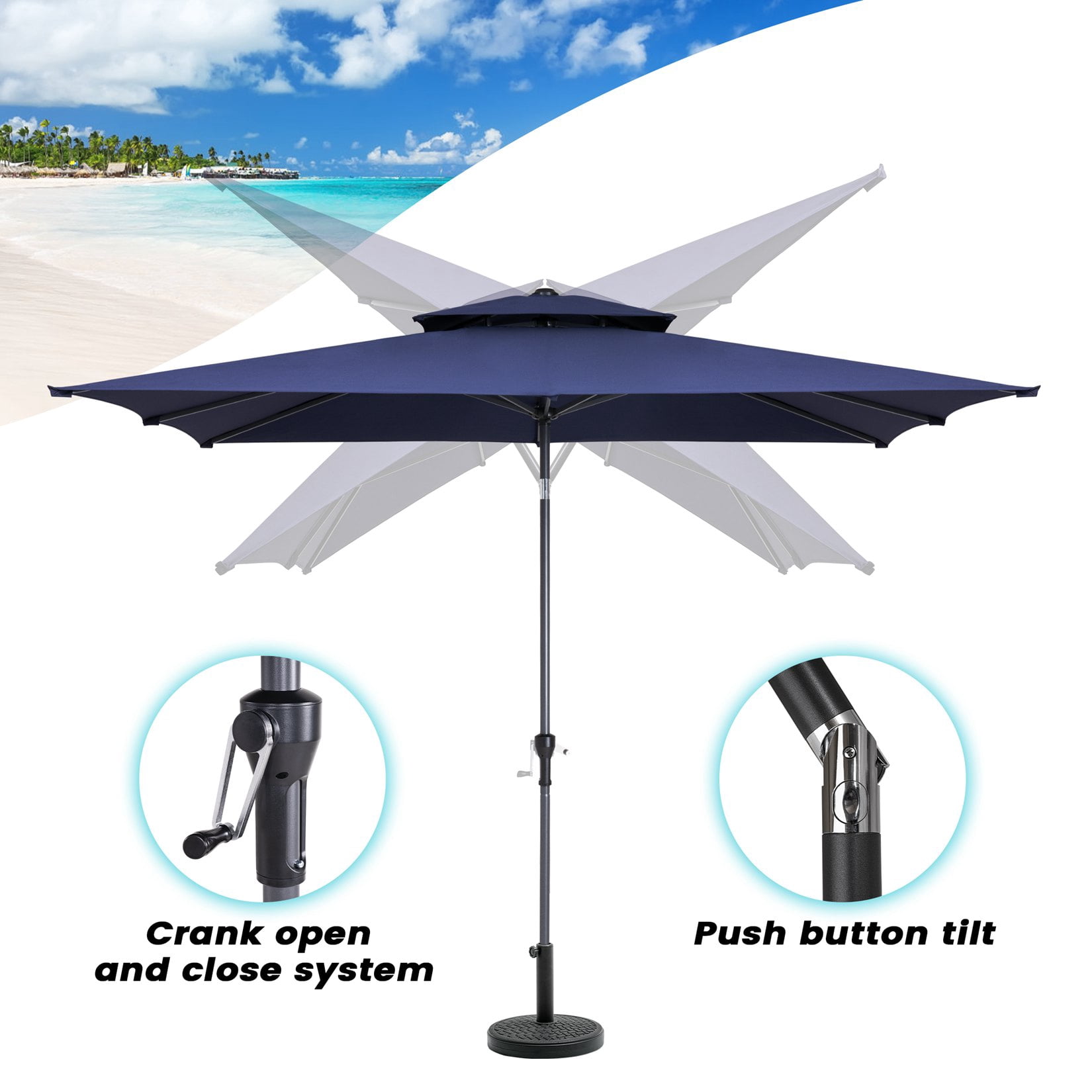 Pellebant 9 x 5 ft Patio Outdoor Umbrella Double Top Market Umbrella in Blue