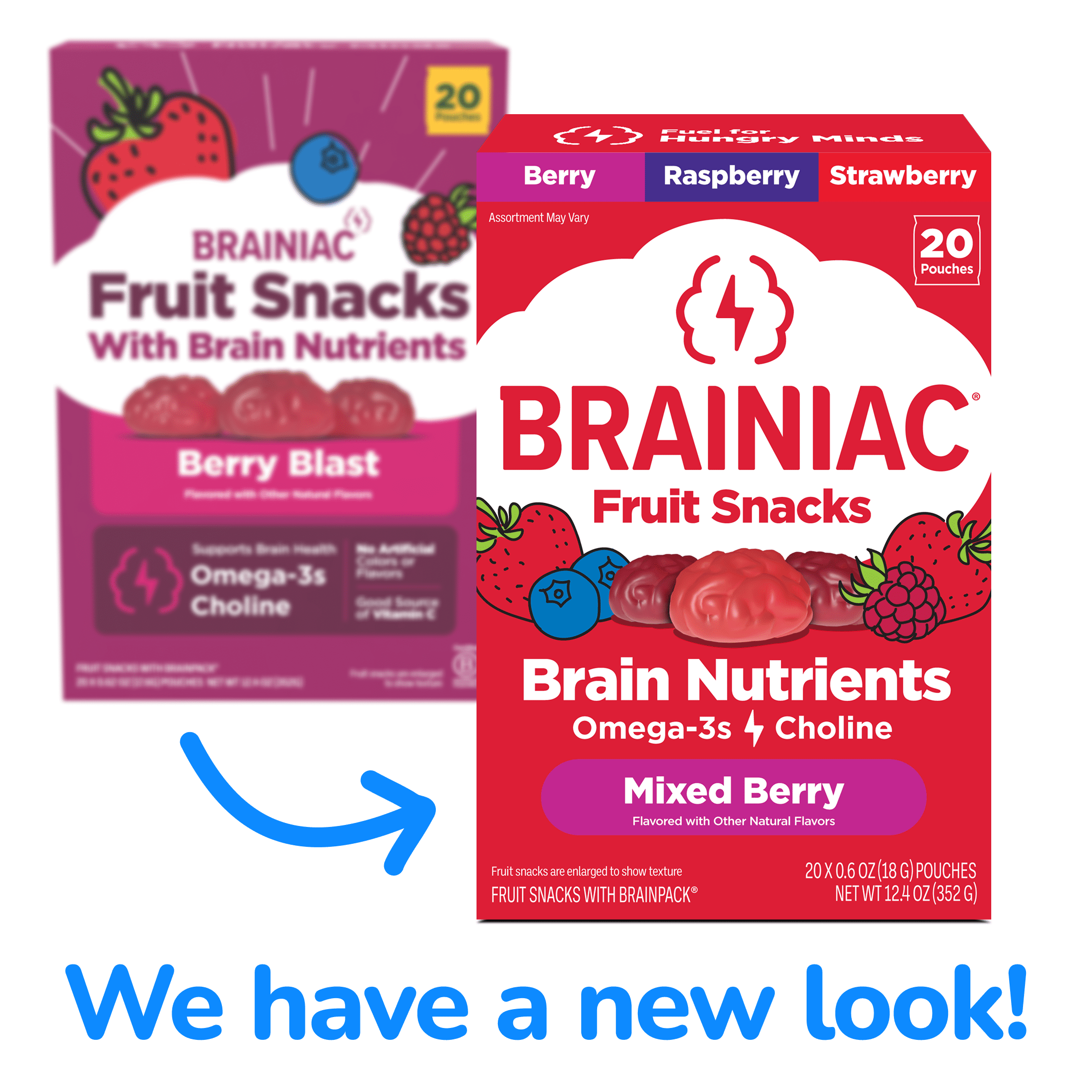 (2 pack) Brainiac Fruit Snacks with BrainPack, Mixed Berry Flavor, 20 Count