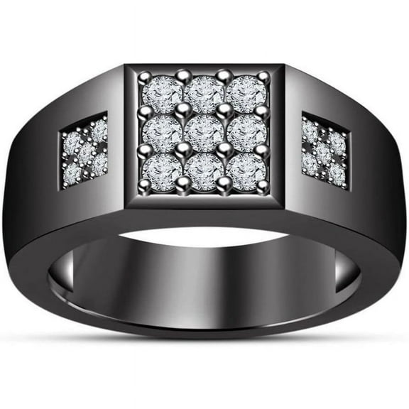 Men's 14K Black Gold Finish Round Cut White Diamond 925 Sterling Silver Engagement Wedding Pinky Band Ring