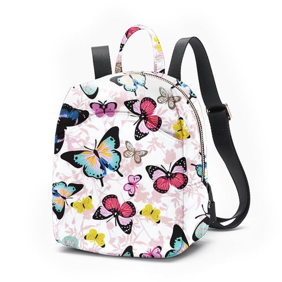 Alikpop Butterfly Print Mini Backpack Purse, White Multicolor Floral Y2K Small Daypack for Women
