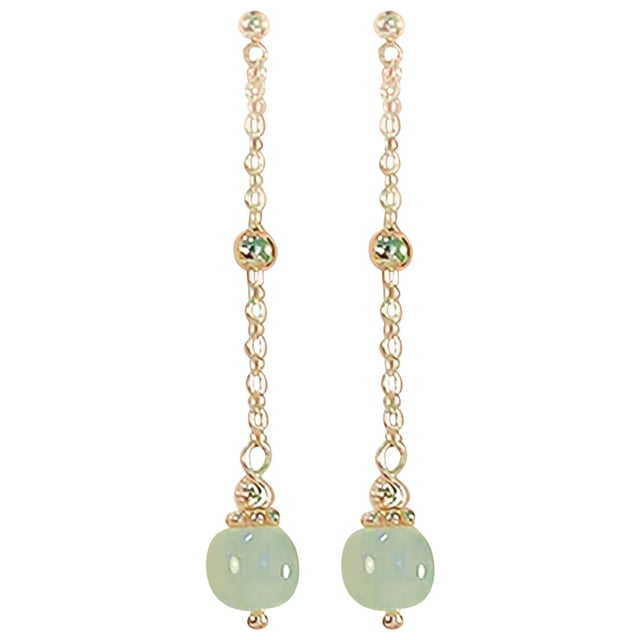 Elegantes Pendientes Colgantes De Jade, Pendientes Colgantes De Cadena Larga Chapados En Oro, Diseño Brillante, 1,8 Pulgadas De Longitud, Ideales para Fiestas, Accesorio De Joyería De Inspiración Vint
