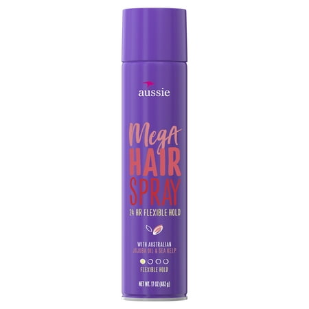 (2 pack) Aussie Mega Hold Hairspray with Jojoba Oil & Sea Kelp, 17.0 (Best Holding Spray For Natural Hair)