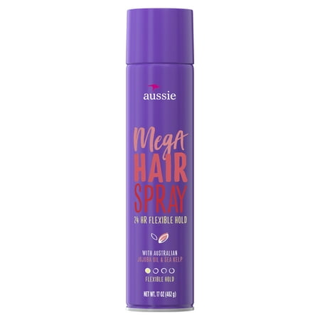 (2 pack) Aussie Mega Hold Hairspray with Jojoba Oil & Sea Kelp, 17.0 (Best Sea Salt Spray For Fine Hair)