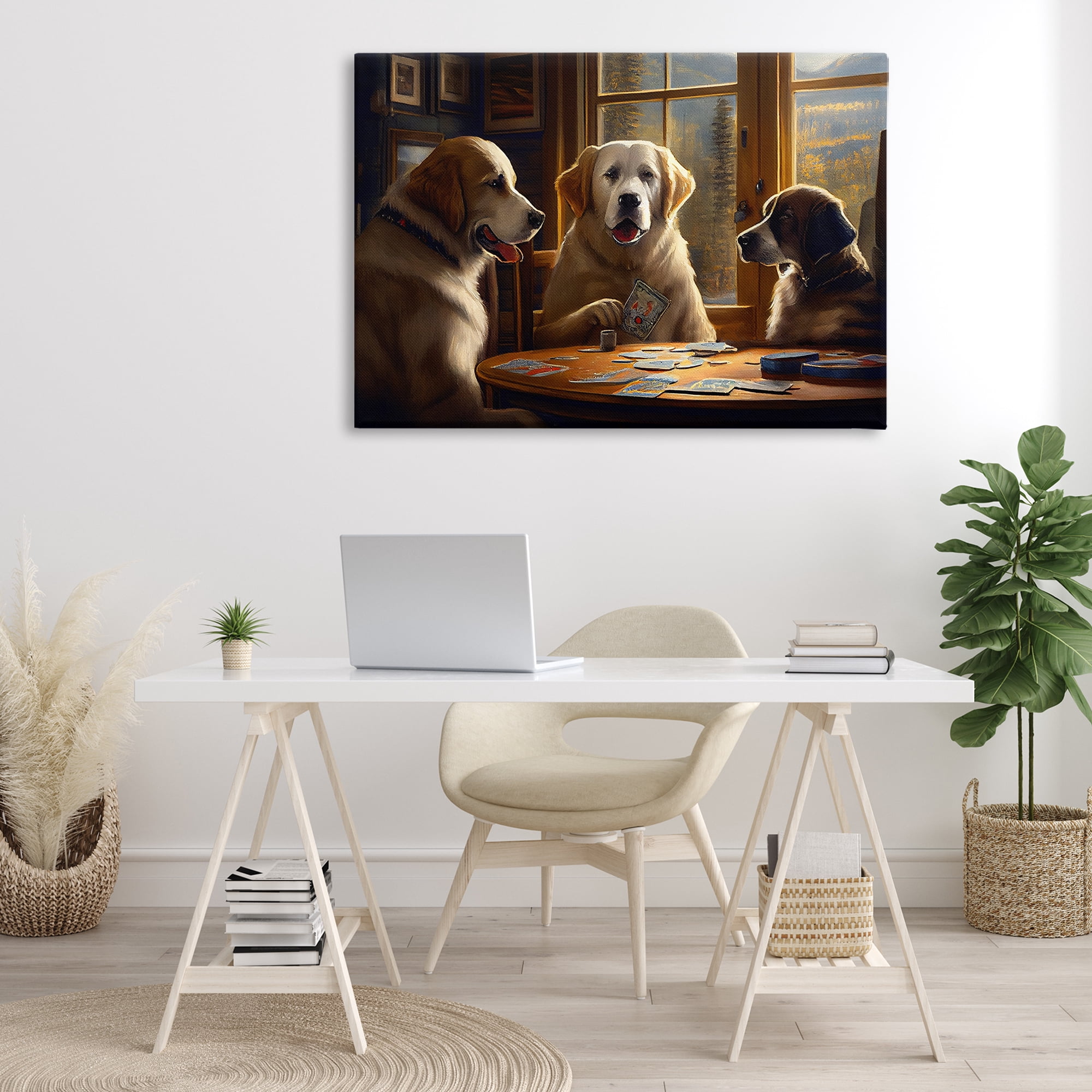 Stupell Industries Dogs Playing Card Game Entertainment Painting Wrapped Canvas Art Print Wall Art, 45 x 30