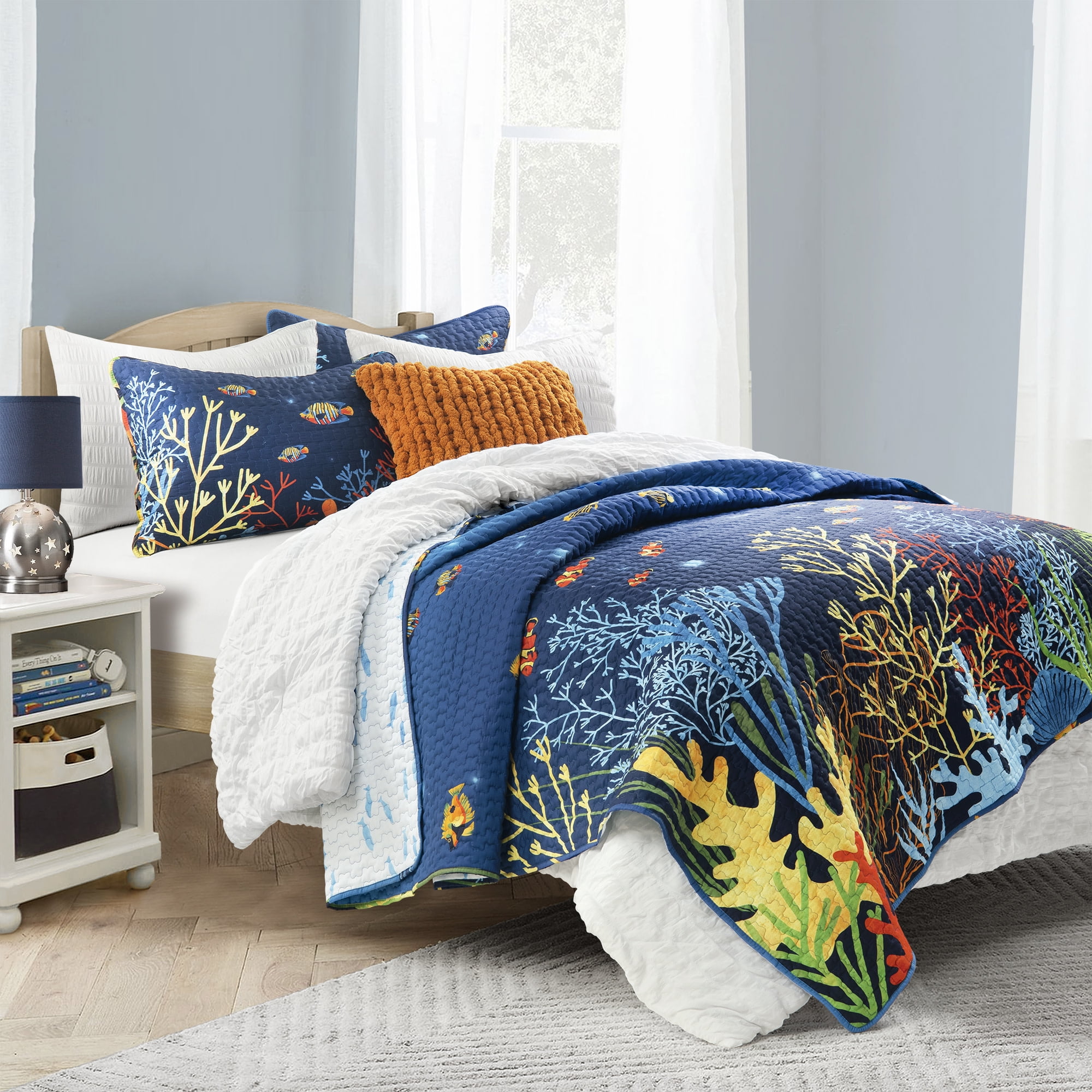 Under The Sea Quilt Navy/Multi 3Pc Set Full/Queen