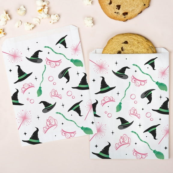 Big Dot of Happiness Witch Paper Treat Bags, Birthday or Halloween Individual Candy Snack Favors, Greaseproof White Sandwich Cookie Bags - 25 Count