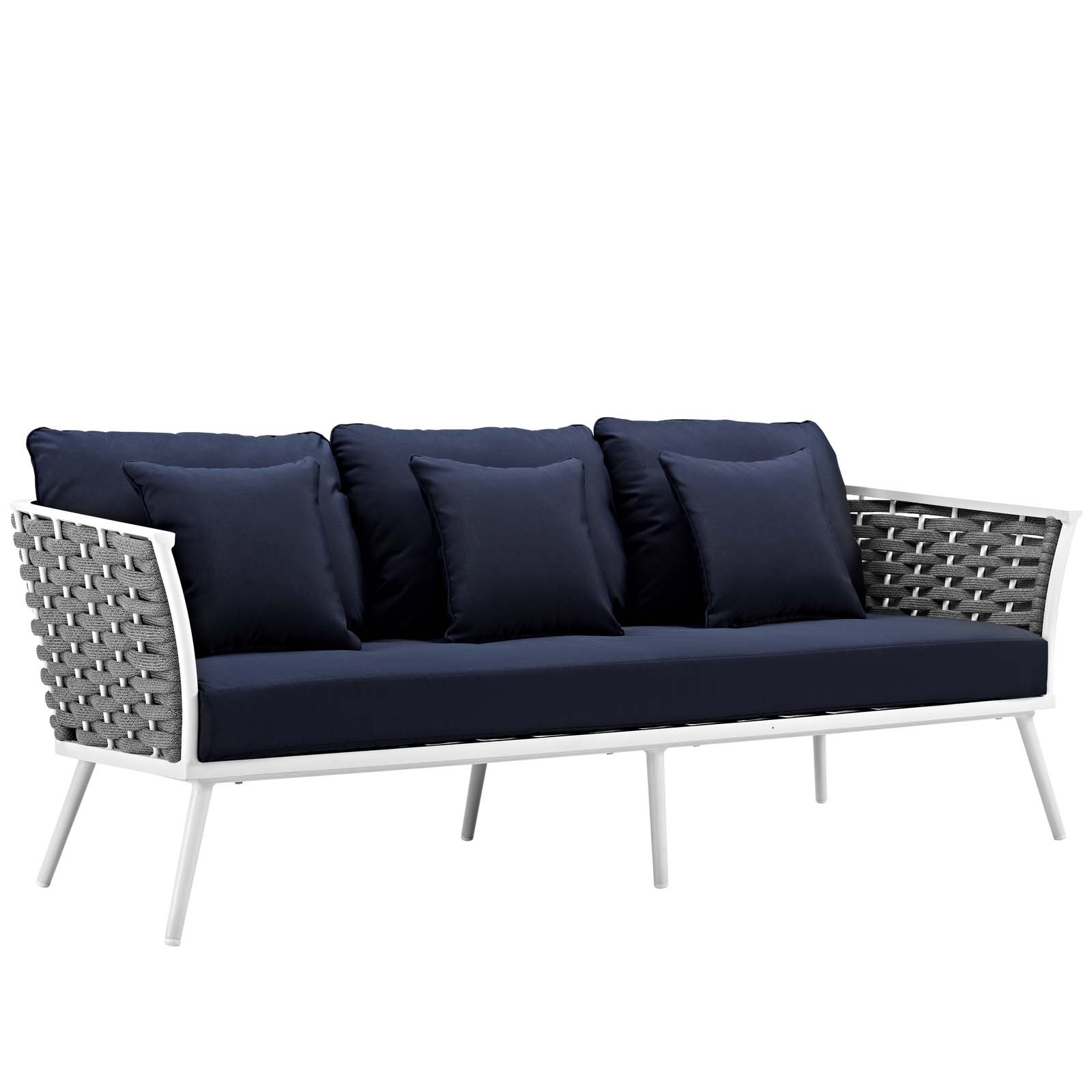 Modern Contemporary Urban Design Outdoor Patio Balcony Garden Furniture Lounge Chair, Sofa and Table Set, Fabric Aluminium, White Navy - image 5 of 8