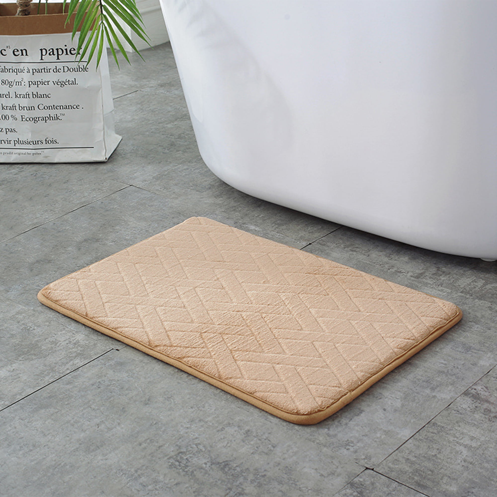 Unique Bargains Bathroom Mat Memory Foam Non-Slip Bath Rugs Khaki 24" x 36"