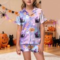 thumbnail image 2 of UAYOTSE Girls Lightweight Satin Sleep Outfit, Collared Button‑Front Short‑Sleeve Top and Matching Shorts, Usable Pjs for Sleepovers and Home Relaxation Size 6-7 Years, 2 of 5