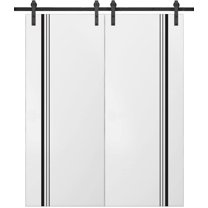 Sturdy Double Barn Door 36 x 96 inches with | Planum 0011 White Silk with Frosted Glass | 13FT Rail Hangers Heavy Set | Solid Panel Interior Doors