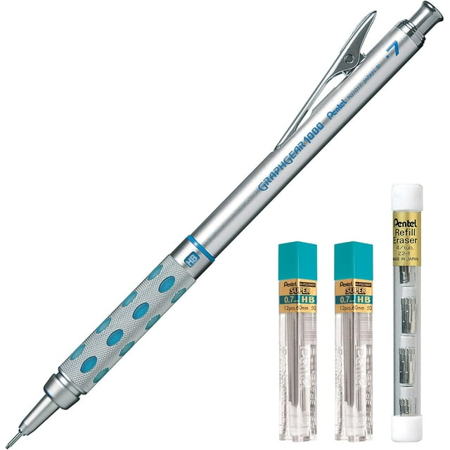 WWS-GraphGear 1000 Premium Mechanical Drafting Pencil Set with Refill Leads and Refill Erasers, Rectractable, For Students, Architects, Engineers, Artists, 0.7mm Medium Point, Black Barrel, 1 Pack