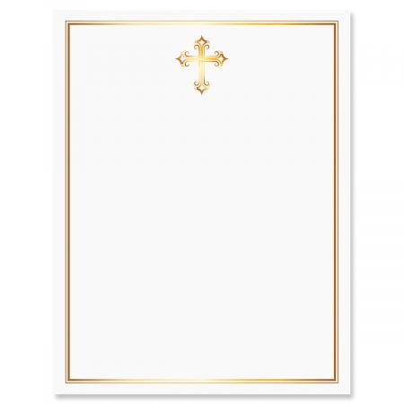 Golden Cross Faith Letter Papers - Set of 25, Religious stationery papers, 8 1/2' x 11', compatible computer paper, Christian Letterhead, Confirmation, Communion, Baptism