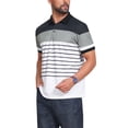 thumbnail image 4 of INSPIRE CHIC Men's Colorblock Striped Short Sleeve Three Button Work Polo Shirts S Black White, 4 of 5