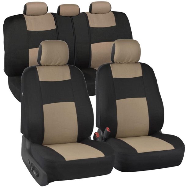 BDK PolyPro Car Seat Covers, Full Set in Blue on Black Front and Rear Split Bench Protection