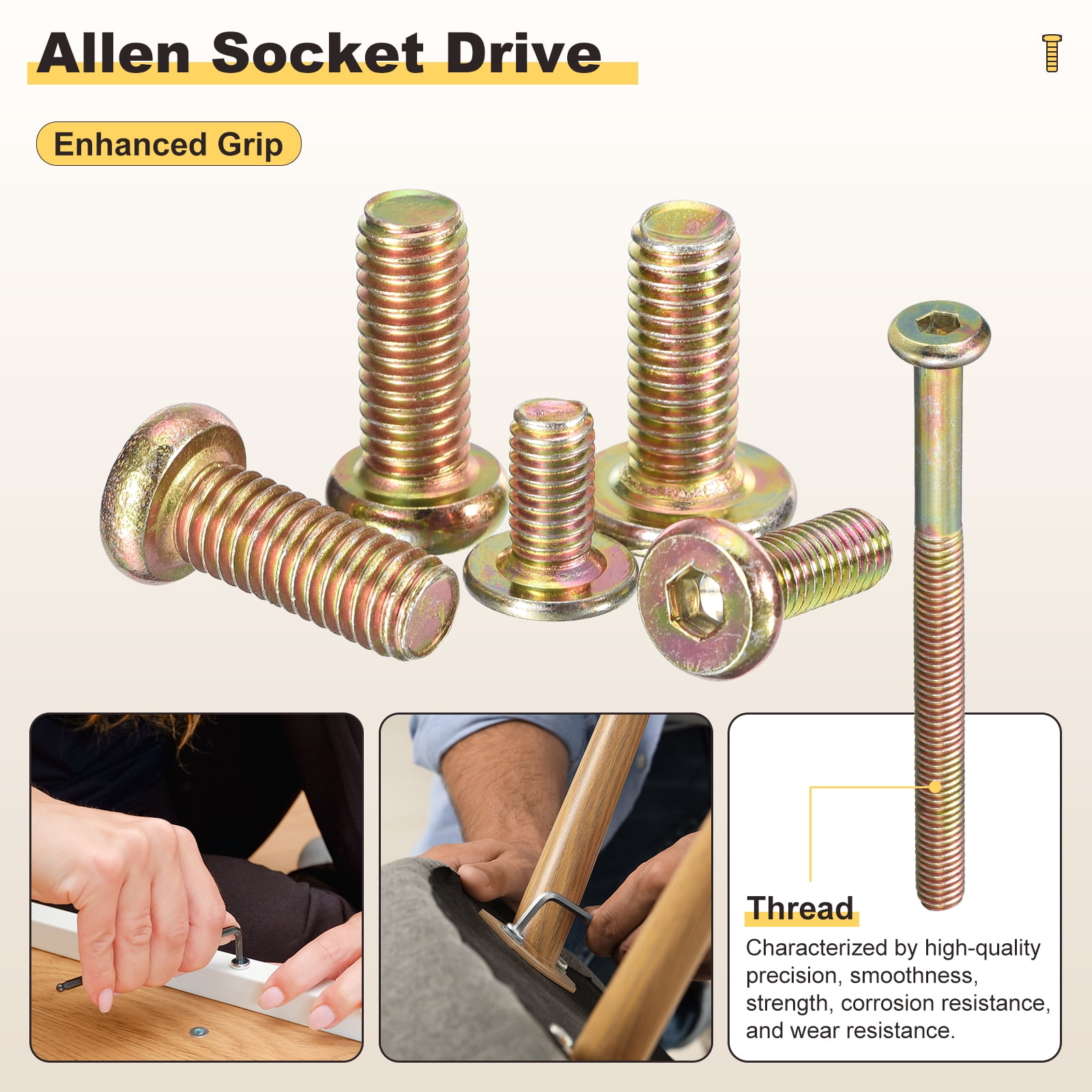 Uxcell Furniture Connector Bolt Cap Nut Kit with Wrench(M6-1x50mm) 20Pcs, Connector Bolt M6
