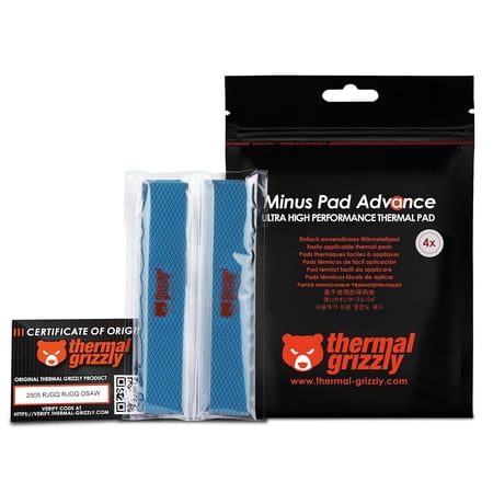 Thermal Grizzly TG-MP-A-120-20-05-4 Minus Pad Advance 120x20x0.5mm, Non-Conductive, High Thermal Conductivity & Compressibility for SSDs, GPUs & Electronics (4-Pack)
