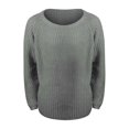 thumbnail image 4 of IMENGL Long sleeve crew neck off shoulder oversized knit pullover, Gray 2XL, Size M-2XL, 4 of 4