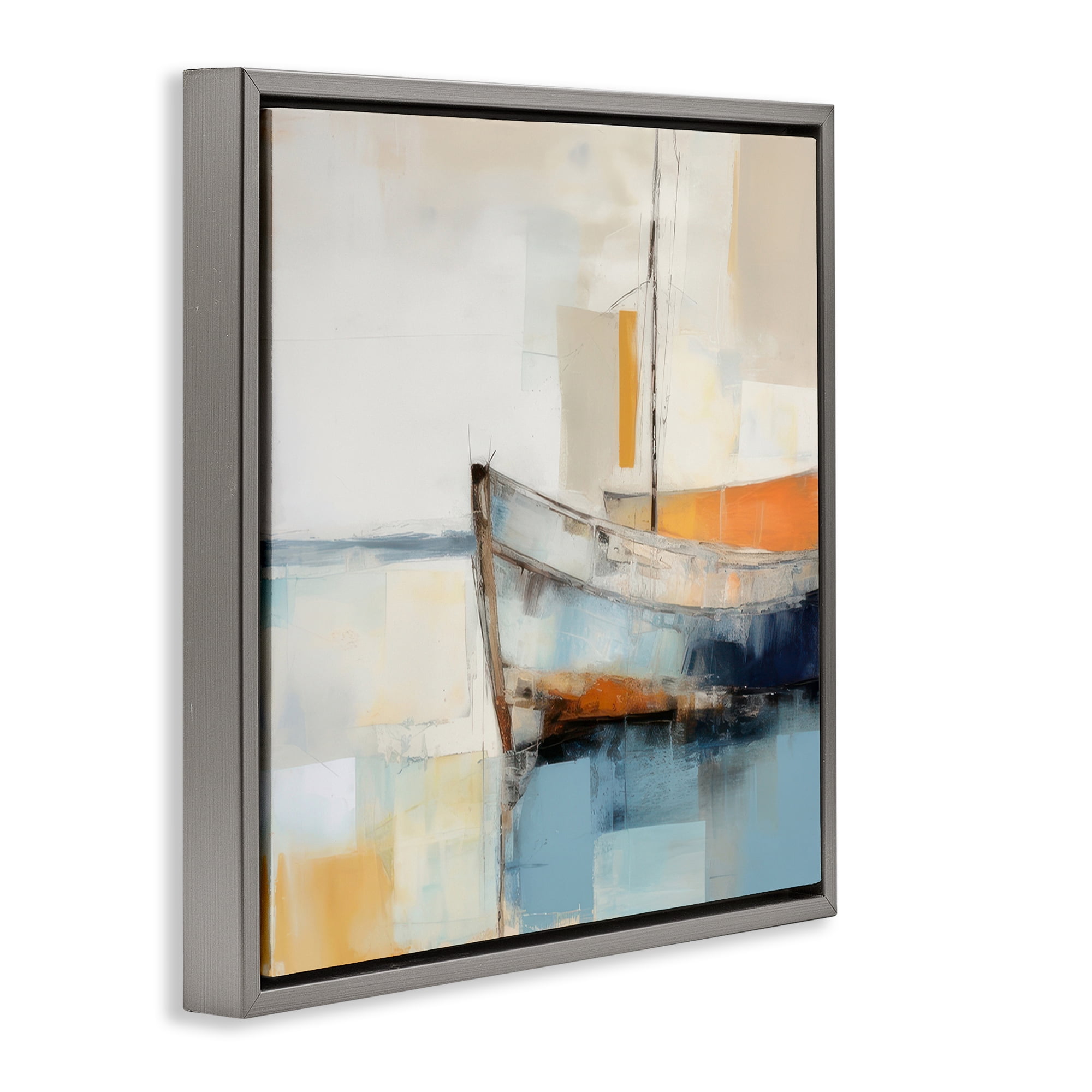 Stupell Industries Coastal Charm Expedition Nautical & Beach Painting Gray Floater Framed Canvas Art Print Wall Art, 18 x 18