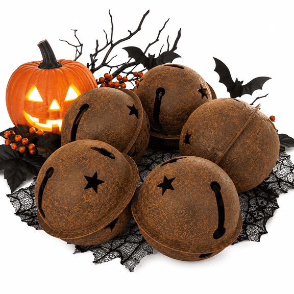 YHH 8PCS Halloween Jingle Bells, Rustic Metal Bell Decorations with Hanging Loops, 3.15 Inch Vintage Keyhole Bells for Halloween Home Party Indoor Outdoor