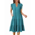thumbnail image 3 of Womens Summer Dress Ruffle Sleeve V Neck Midi Dresses Tiered Boho Beach Sundress Blue S, 3 of 7